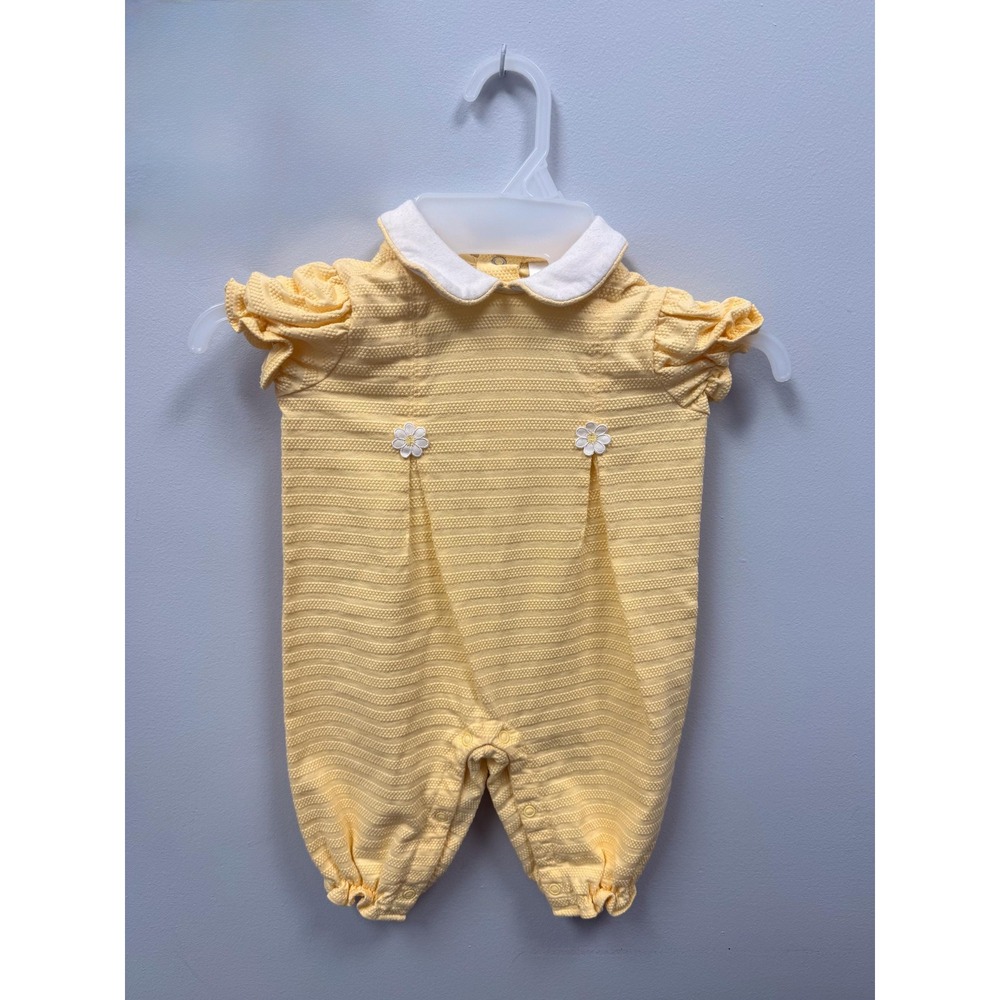 1970s MC baby 6-9mo yellow cotton one piece outfit ruffled sleeves and legs
